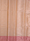 Chanderi tissue fancy saree peach color allover zari weaves & zari border with short pallu and contrast blouse