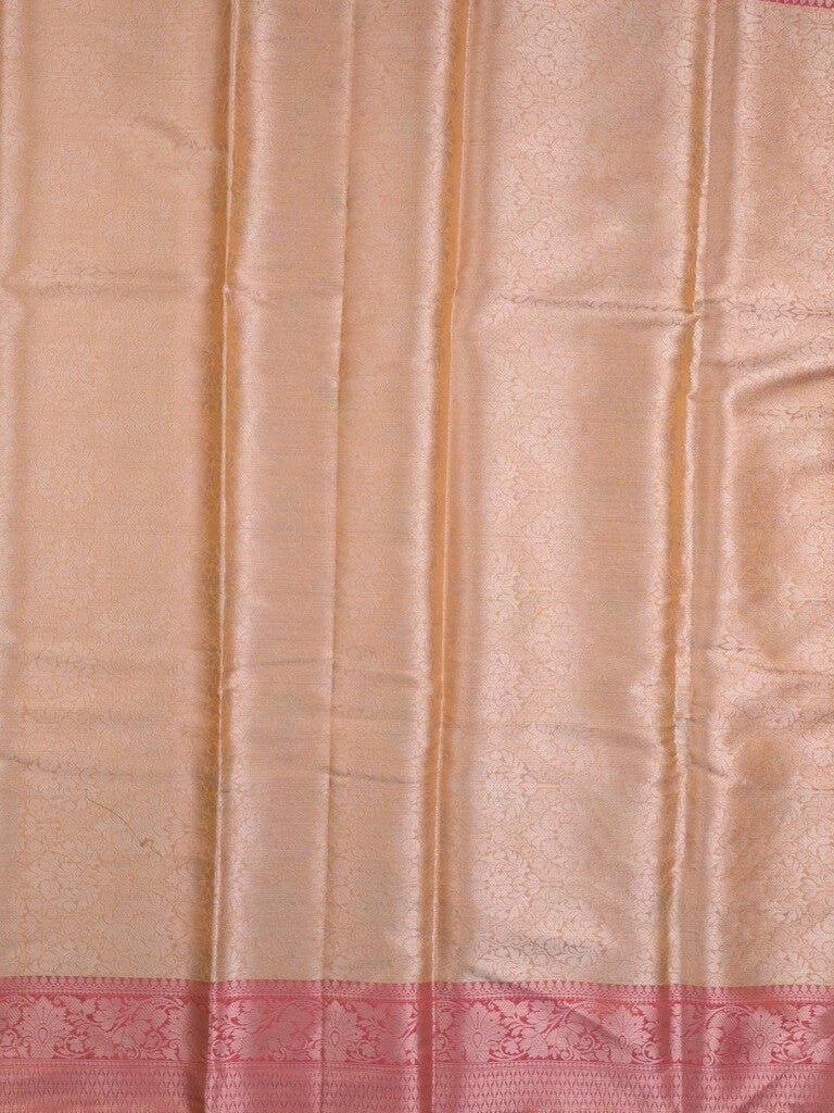 Chanderi tissue fancy saree peach color allover zari weaves & zari border with short pallu and contrast blouse