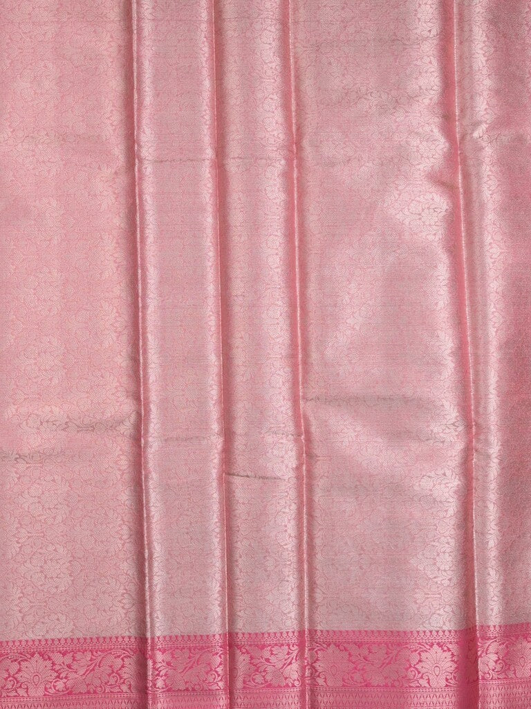 Chanderi tissue fancy saree grey color allover zari weaves & zari border with short pallu and contrast blouse