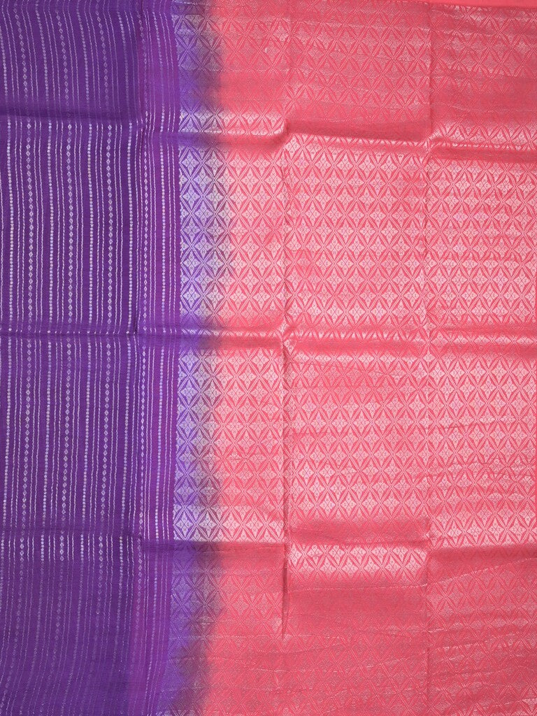 Mangalagiri fancy saree purple color allover zari stripes with contrast pallu and contrast plain blouse