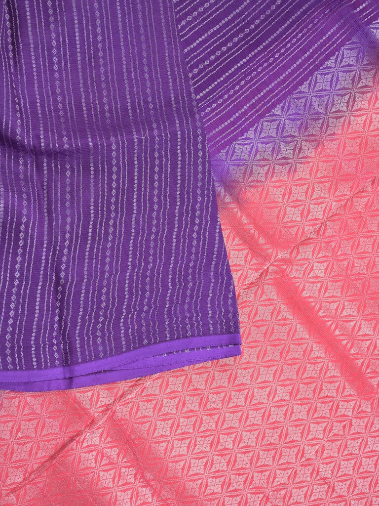Mangalagiri fancy saree purple color allover zari stripes with contrast pallu and contrast plain blouse