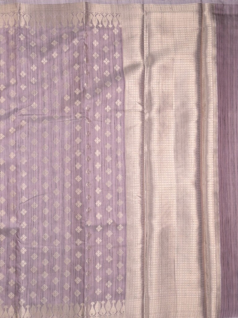 Chanderi jute fancy saree light purple color allover zari motifs & zari border with brocade pallu and attached brocade blouse