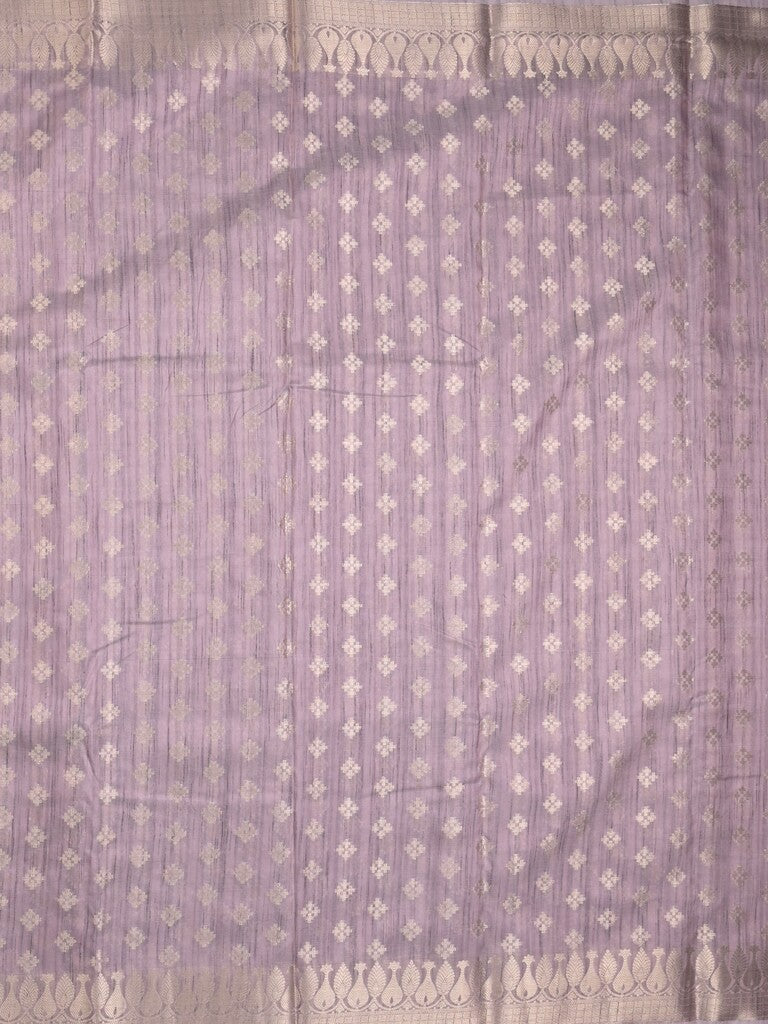 Chanderi jute fancy saree light purple color allover zari motifs & zari border with brocade pallu and attached brocade blouse