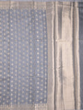 Chanderi jute fancy saree light blue color allover zari motifs & zari border with brocade pallu and attached brocade blouse