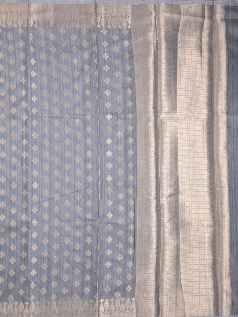 Chanderi jute fancy saree light blue color allover zari motifs & zari border with brocade pallu and attached brocade blouse