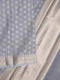 Chanderi jute fancy saree light blue color allover zari motifs & zari border with brocade pallu and attached brocade blouse