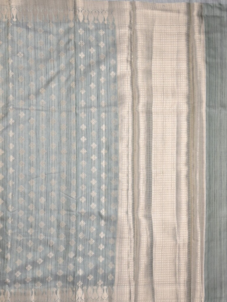 Chanderi jute fancy saree pastel blue color allover zari motifs & zari border with brocade pallu and attached brocade blouse