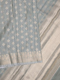 Chanderi jute fancy saree pastel blue color allover zari motifs & zari border with brocade pallu and attached brocade blouse