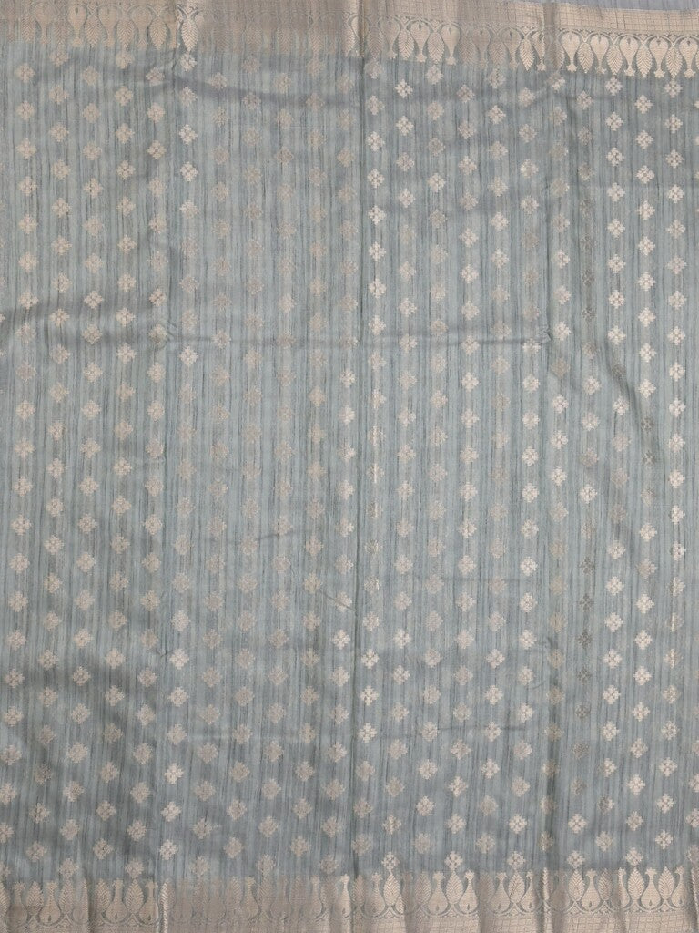 Chanderi jute fancy saree pastel blue color allover zari motifs & zari border with brocade pallu and attached brocade blouse