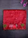 Soft organza fancy saree red color allover motifs & embroidery cutwork border with running pallu and contrast printed blouse