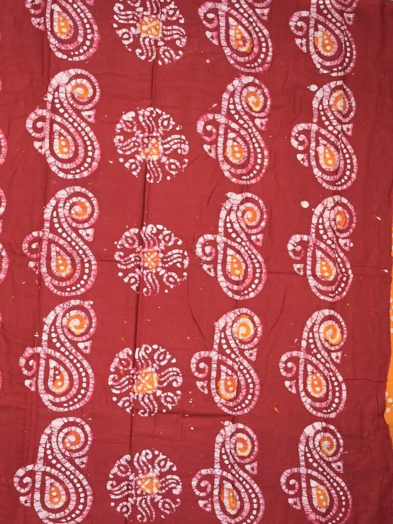 Maheswari cotton saree yellow color allover bathik prints & printed border with printed pallu and plain blouse