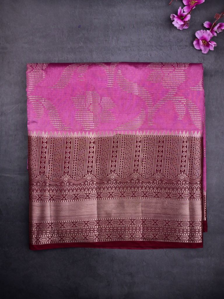 Banaras fancy saree purple color allover zari weaves & zari border with rich pallu and contrast brocade blouse