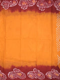 Maheswari cotton saree yellow color allover bathik prints & printed border with printed pallu and plain blouse