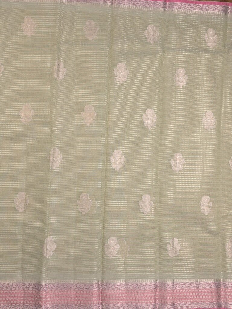 Chanderi fancy saree light snuff color allover zari weaves & zari border with short pallu and attached self blouse