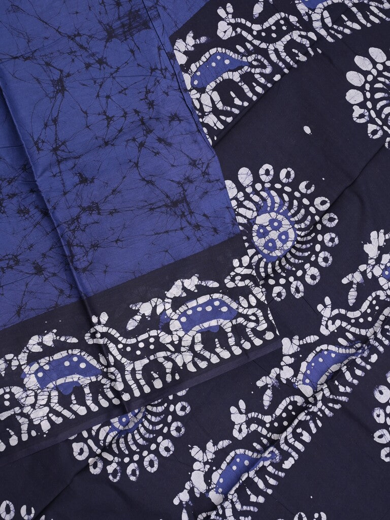 Maheswari cotton saree blue color allover shibori prints & printed border with printed pallu and running blouse
