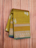 Mangalagiri pattu saree mustard yellow color allover zari weaves & zari border with rich pallu and plain contrast blouse