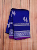 Mangalagiri pattu saree royal blue color allover zari weaves & zari border with rich pallu and plain contrast blouse