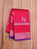 Mangalagiri pattu saree pink color allover zari weaves & zari border with rich pallu and plain contrast blouse