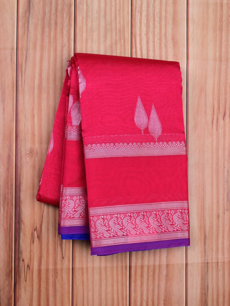 Mangalagiri pattu saree pink color allover zari weaves & zari border with rich pallu and plain contrast blouse