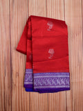 Mangalagiri pattu saree red color allover zari weaves & zari border with rich pallu and plain contrast blouse