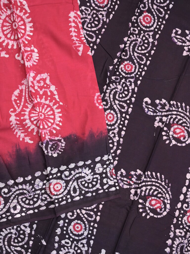Maheswari cotton saree pink color allover bathik prints & printed border with printed pallu and plain blouse