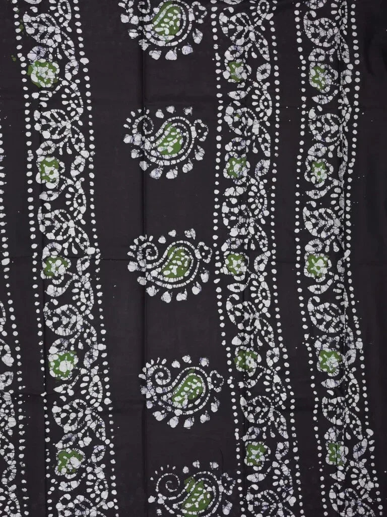 Maheswari cotton saree green color allover bathik prints & printed border with printed pallu and plain blouse