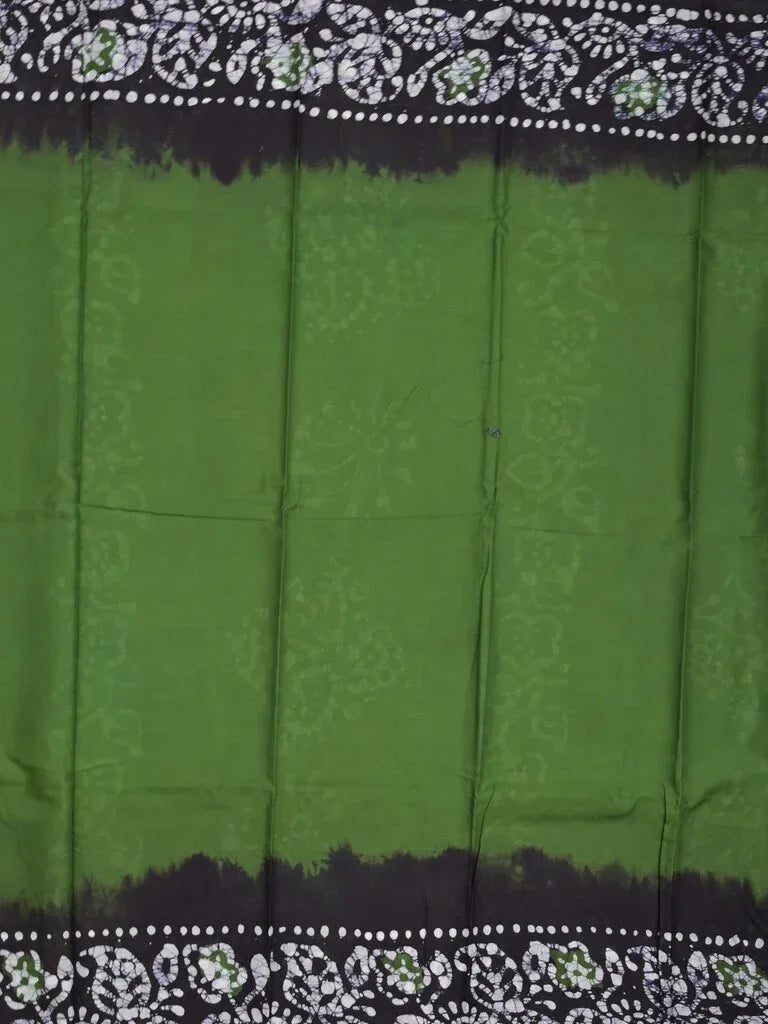 Maheswari cotton saree green color allover bathik prints & printed border with printed pallu and plain blouse