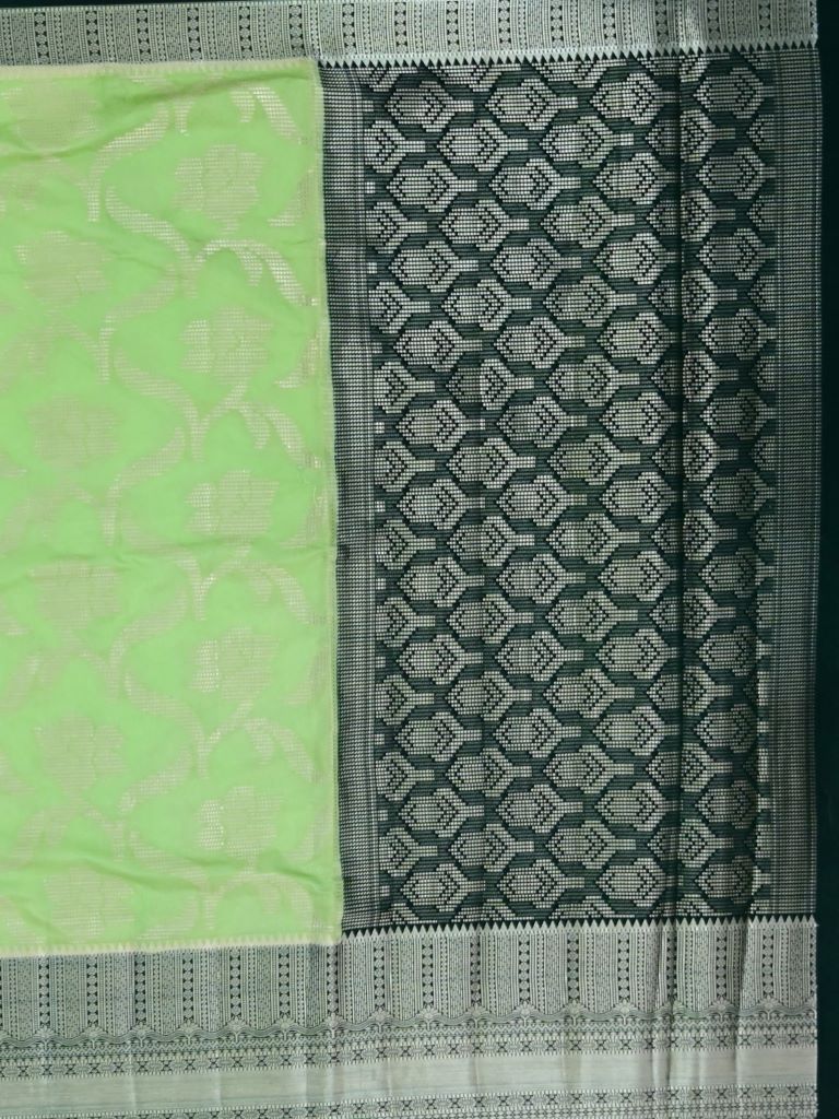 Banaras fancy saree pista green color allover zari weaves & zari border with rich pallu and contrast brocade blouse