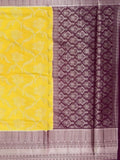 Banaras fancy saree golden yellow color allover zari weaves & zari border with rich pallu and contrast brocade blouse