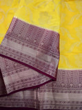 Banaras fancy saree golden yellow color allover zari weaves & zari border with rich pallu and contrast brocade blouse