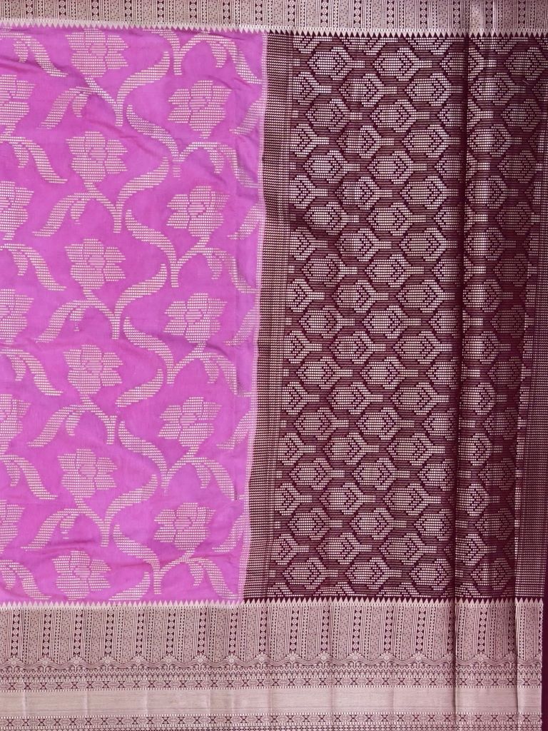 Banaras fancy saree purple color allover zari weaves & zari border with rich pallu and contrast brocade blouse