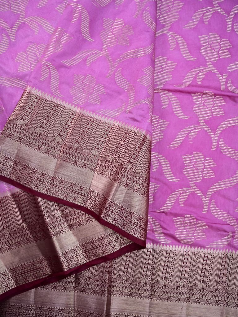 Banaras fancy saree purple color allover zari weaves & zari border with rich pallu and contrast brocade blouse