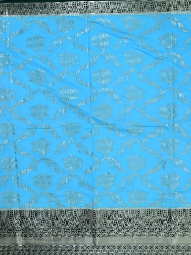 Banaras fancy saree sky blue color allover zari weaves & zari border with rich pallu and contrast brocade blouse