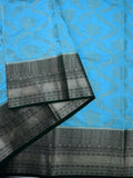 Banaras fancy saree sky blue color allover zari weaves & zari border with rich pallu and contrast brocade blouse