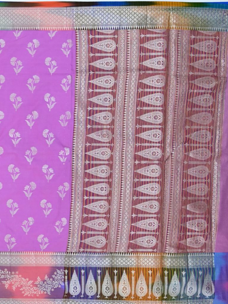 Banaras fancy saree lavender color allover zari weaves & zari border with rich pallu and attached blouse