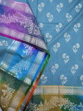 Banaras fancy saree sky blue color allover zari weaves & zari border with rich pallu and attached blouse