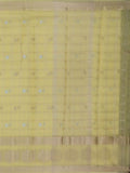 Kota tissue fancy saree light yellow color allover zari checks , motifs & zari border with short pallu and attached blouse