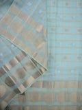 Kota tissue fancy saree sky blue color allover zari checks , motifs & zari border with short pallu and attached blouse