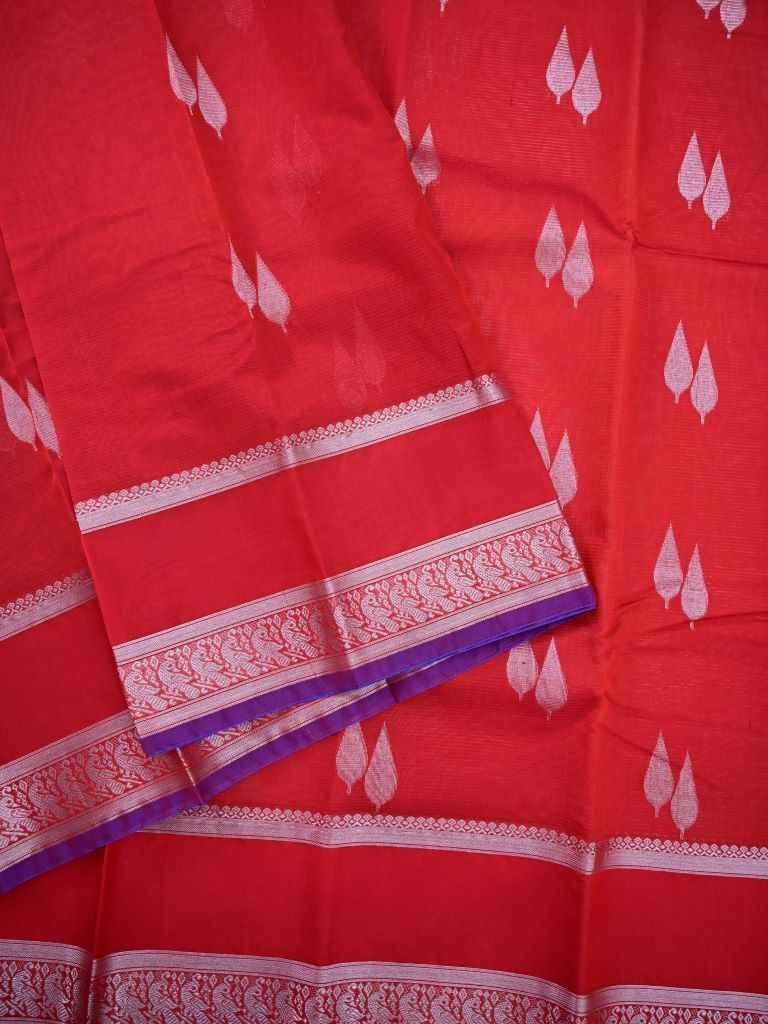 Mangalagiri pattu saree red color allover zari weaves & zari border with rich pallu and plain contrast blouse