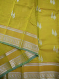 Mangalagiri pattu saree mustard yellow color allover zari weaves & zari border with rich pallu and plain contrast blouse