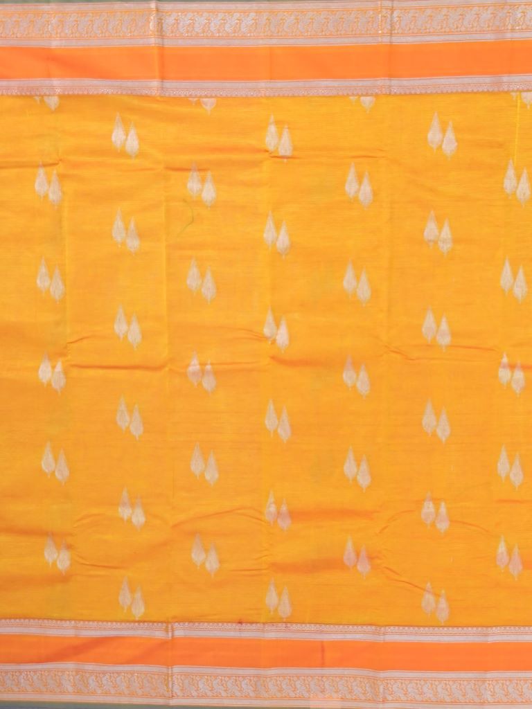 Mangalagiri pattu saree golden yellow color allover zari weaves & zari border with rich pallu and plain contrast blouse