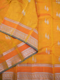 Mangalagiri pattu saree golden yellow color allover zari weaves & zari border with rich pallu and plain contrast blouse