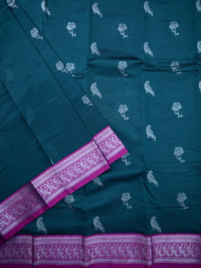 Mangalagiri pattu saree grey color allover zari weaves & zari border with rich pallu and plain contrast blouse