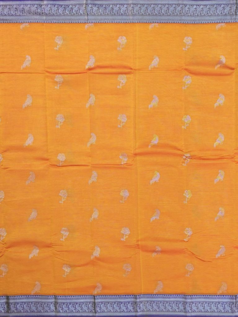 Mangalagiri pattu saree golden yellow color allover zari weaves & zari border with rich pallu and plain contrast blouse