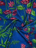 Maheswari fancy saree royal blue color allover prints & small zari border with short pallu and plain contrast blouse