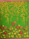 Maheswari fancy saree parrot green color allover prints & small zari border with short pallu and plain contrast blouse