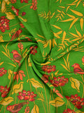 Maheswari fancy saree parrot green color allover prints & small zari border with short pallu and plain contrast blouse