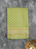 Chanderi kora fancy saree light green color allover zari motifs & zari border with rich pallu and plain blouse