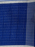 Chiffon fancy saree royal blue color allover stripes and sequence work & zari border with short pallu and attached blouse