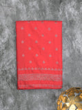 Chanderi kora fancy saree red color allover zari motifs & zari border with rich pallu and plain blouse